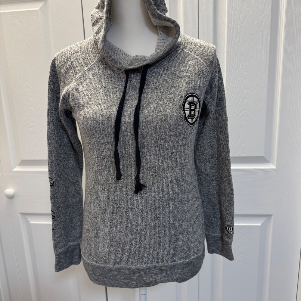 Old Time Hockey Boston Bruins Grey Marl Knit Hoodie Womens Small NHL Newbury